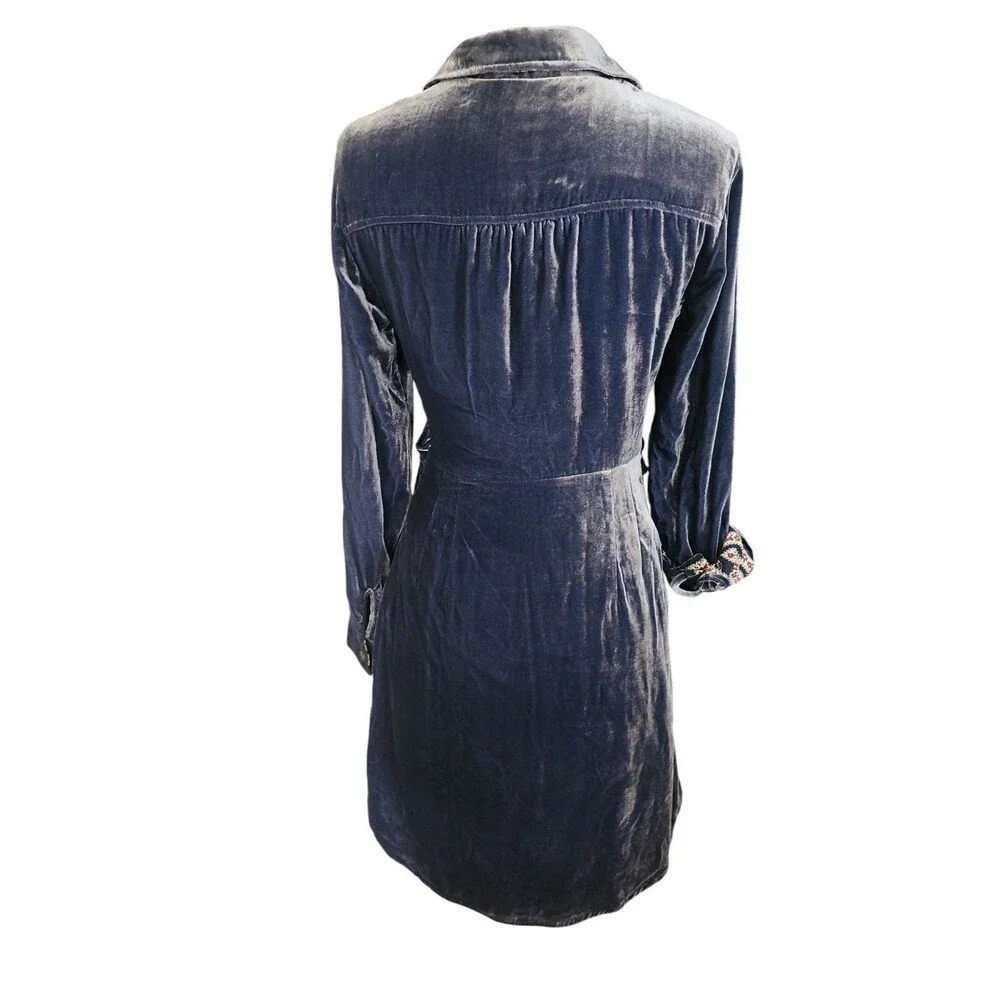 Maeve For Anthropologie Faux Wrap Mini Dress Womens Size 4  Navy Velvet Roll Tab